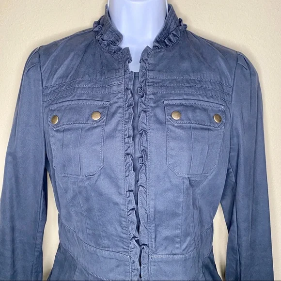 BANANA REPUBLIC Blue-Gray Structured Ruffle Jacket - Sz 4 - Picture 3 of 9